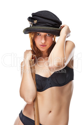 pretty young woman with black bonnet