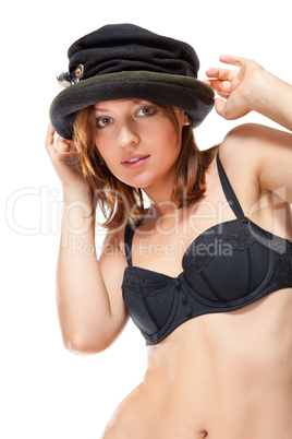 pretty young woman with black bonnet