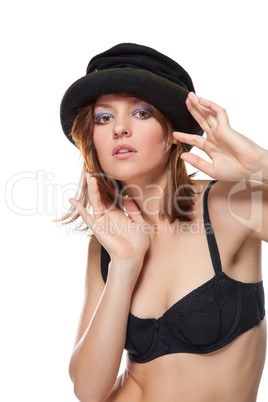 pretty young woman with black bonnet