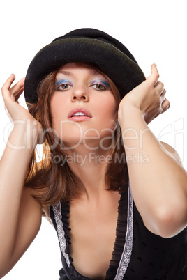 pretty young woman with black bonnet