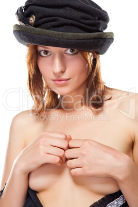 pretty young woman with black bonnet