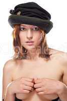 pretty young woman with black bonnet