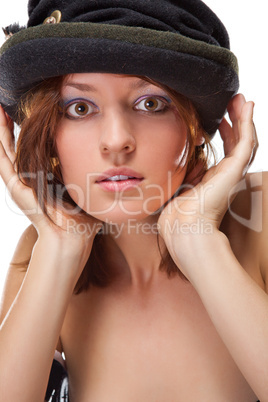 pretty young woman with black bonnet