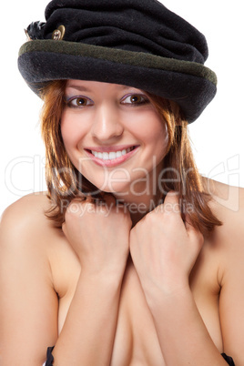 pretty young woman with black bonnet