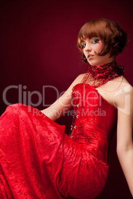 Beautiful girl in red dress