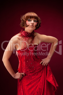 Beautiful girl in red dress