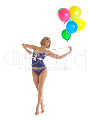 Beauty woman in lingerie with balloons