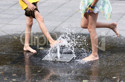 Children and fountain
