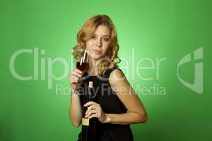 Close-up of woman with glass red wine