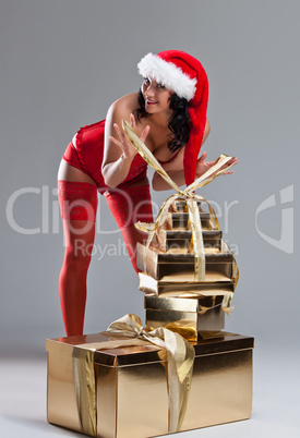 Beautiful christmas woman in santa hat