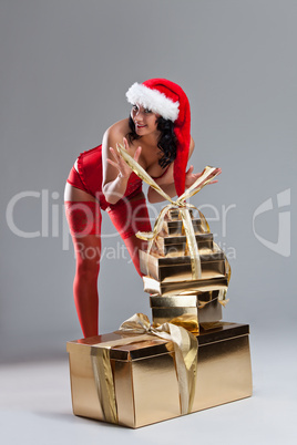 Beautiful christmas woman in santa hat