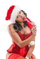 Beautiful christmas woman in santa hat