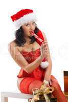 Beautiful christmas woman in santa hat