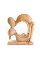 Hand carved wooden sculpture of lovers isolated on white background