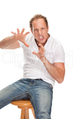 Portrait of young surprised man gesturing.