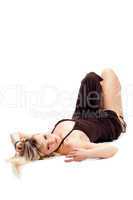 blonde  woman lying on floor
