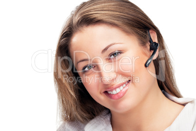 young beautiful business woman with headsetling