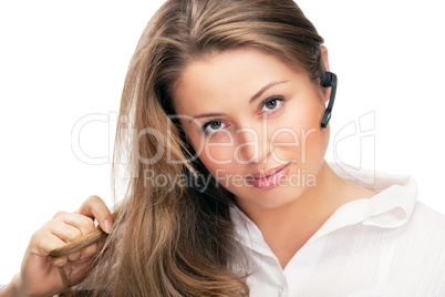 young beautiful business woman with headsetling