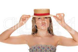 blond woman and straw bonnet