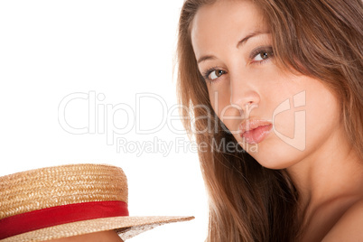 blond woman and straw bonnet