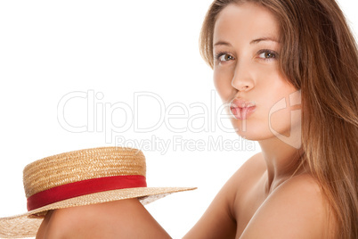 blond woman and straw bonnet