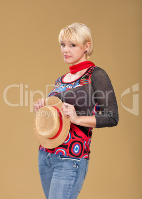 blond woman and straw bonnet