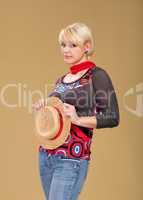 blond woman and straw bonnet