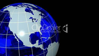 3D Looping Crystal Globe, Blue with Grid. Alpha Channel
