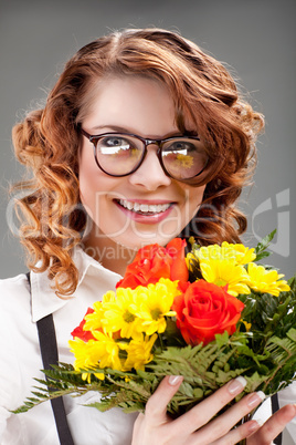 woman with a bouquet of flowers