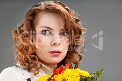 woman with a bouquet of flowers