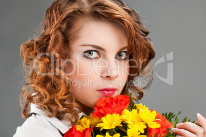 woman with a bouquet of flowers