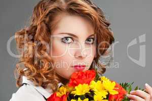woman with a bouquet of flowers