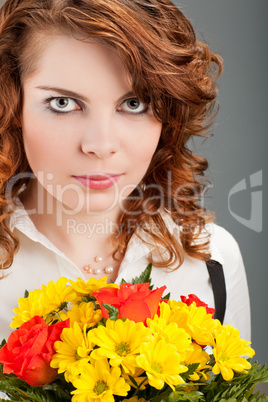 woman with a bouquet of flowers