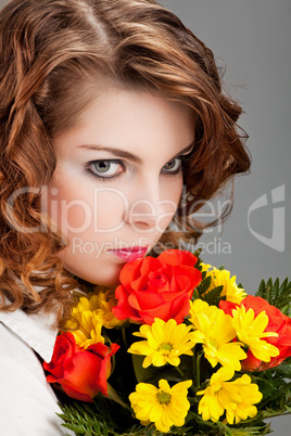 woman with a bouquet of flowers