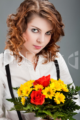 woman with a bouquet of flowers