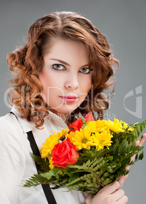 woman with a bouquet of flowers