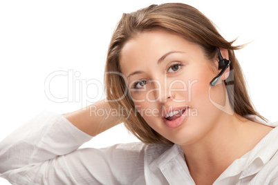 young beautiful business woman with headsetling