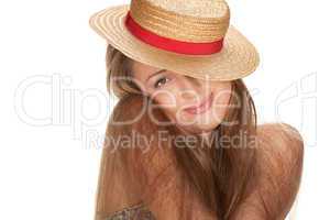 blond woman and straw bonnet