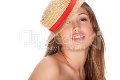 blond woman and straw bonnet