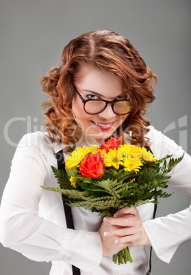 woman with a bouquet of flowers