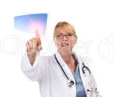 Female Doctor Touching Button on Touch Screen