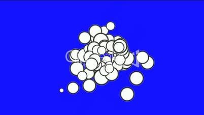 white circles and bubble in blue background.