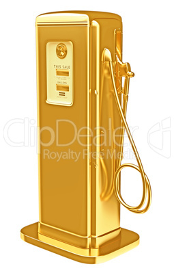 Costly fuel: golden gasoline pump isolated