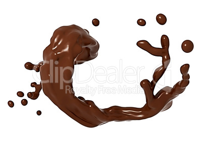 Liquid chocolate splash with droplets isolated