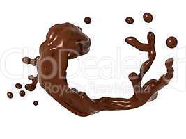 Liquid chocolate splash with droplets isolated