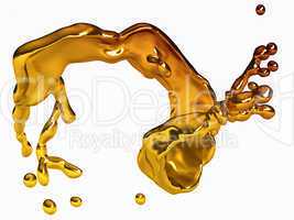 Melted gold splash with drops isolated