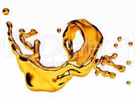 Splash of liquid molten gold with drops