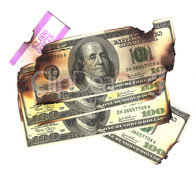 100 dollar bills burned financial loss recession depression risk