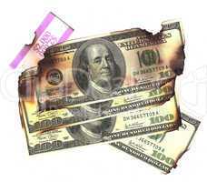 100 dollar bills burned financial loss recession depression risk