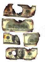 100 dollar bills burned financial loss recession depression risk